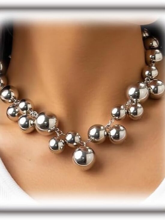 Jewelry - Chunky Pearls Statement Choker Necklace for Women,14K Gold Large Beaded Punk Bal